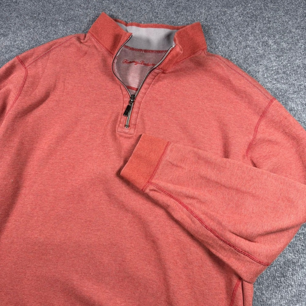Tommy Bahama Quarter Zip Pullover Mens XXL Coral Red Heathered Marlin Logo